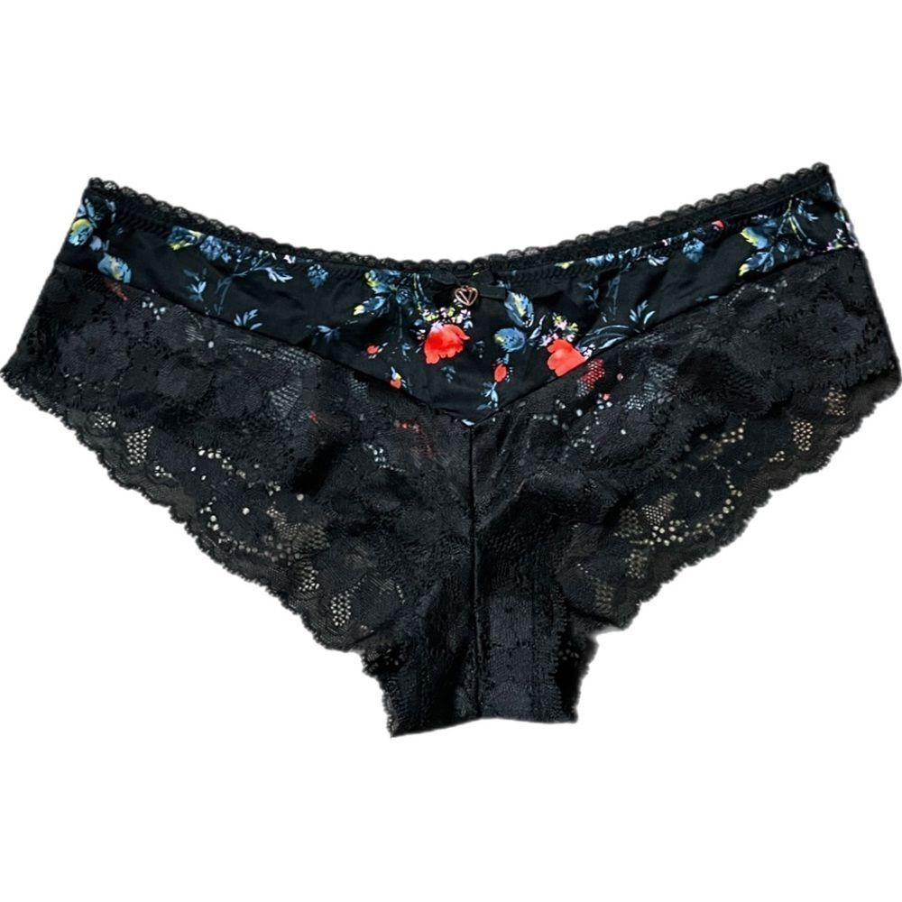 Victorias Secret Body Supersoft Satin Lace detail Hiphugger Panty Black flor XL